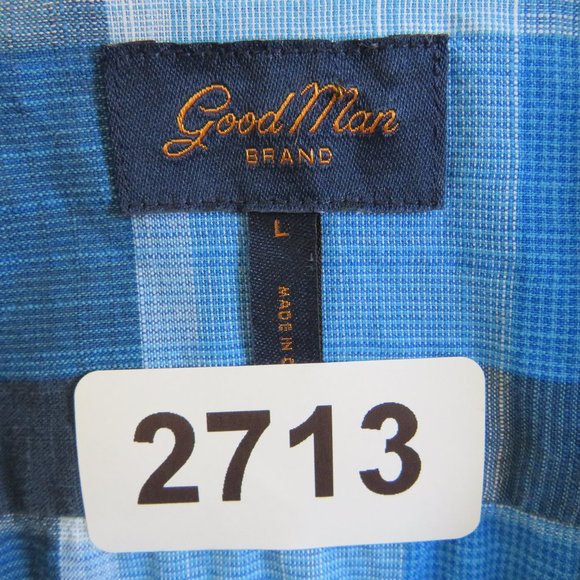 Good Man* Men's Short Sleeve Button Down Curved Hem Plaid Shirt~ Size Large - Picture 3 of 13